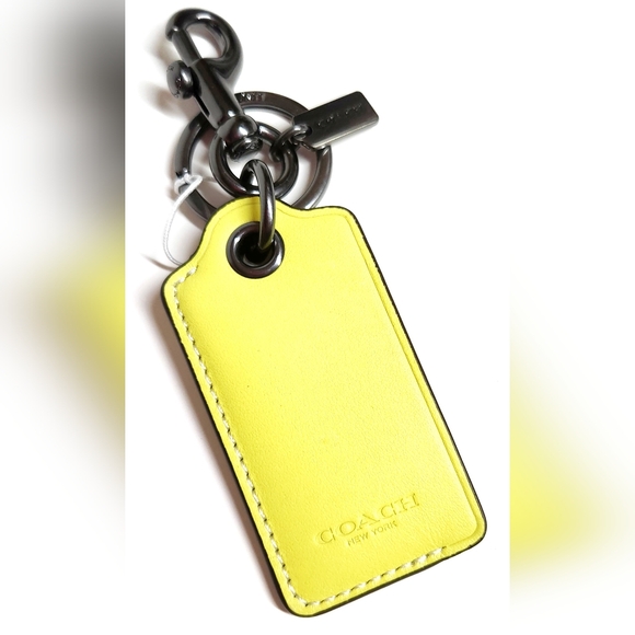 Coach Bottle Opener Keychain Bag Charm Bright Yellow Leather Gunmetal CL419 NWT - Picture 8 of 13